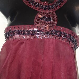 Charlotte Russe Burgundy Beaded Halter Top - Large